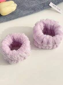 2pcs Facial Cleansing Wristband & Hair Tie Set Cute - Purple - View 2