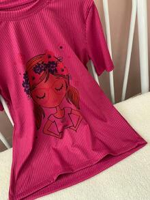 Women T-Shirts - 玫紅色 - 查看 2