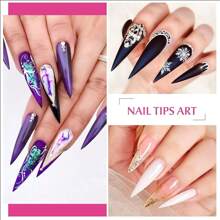 500入組長款XL透明尖頭法式尖頭假指甲，含10種不同尺寸，適用於美甲沙龍和家庭DIY（僅出售透明盒裝指甲）隨貼式指甲美甲用品 - 無色 - 查看 6