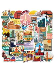 50 Sheets Waterproof City Travel Pattern Stickers For Journal Decoration,School Supplies,Back To School - Multicolor - View 8
