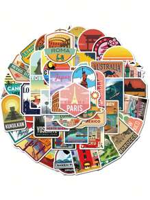 50 Sheets Waterproof City Travel Pattern Stickers For Journal Decoration,School Supplies,Back To School - Multicolor - View 9