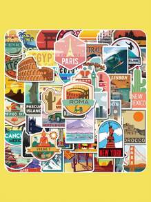 50 Sheets Waterproof City Travel Pattern Stickers For Journal Decoration,School Supplies,Back To School - Multicolor - View 1