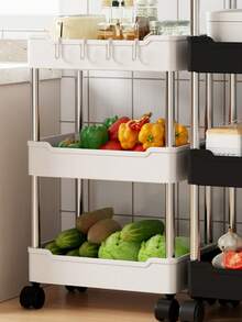 1pc Four-layer Storage Rack, Bedside Shelf, Floor-standing Shelf, Bathroom Shelf, Kitchen Cart With Narrow Gap, Wide Bookshelf, Snack Shelf Cart 【including 4 Hooks】