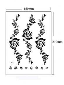 1 張女式黑色花朵臨時紋身,手臂一次性紋身貼紙,假紋身防水,適合派對和節日 - 黑色 - 查看 3