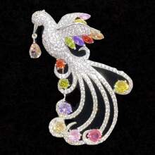 1只男女皆宜的豪華鳳凰造型銅胸針,鑲嵌立方鋯,用於婚禮或宴會的黃金珠寶 - 軍綠色 - 查看 1