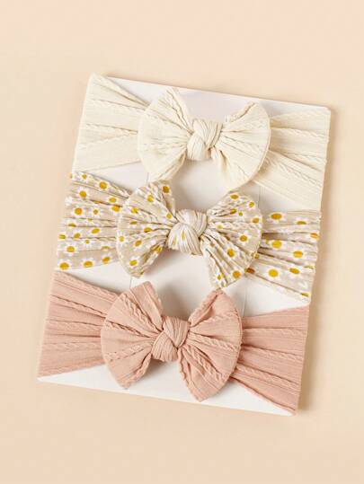 3pcs Children/baby Soft And Breathable Floral Print Fashionable Nylon Bowknot Headband