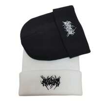 Men's Windproof, Warm And Breathable Black & White Knitted Beanie Hat Street