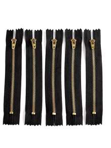5pcs/pack Copper Jeans Zipper, Black, For Pants - Black - View 1