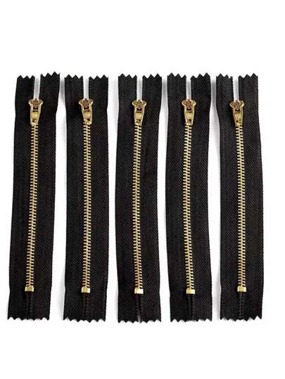 5pcs/pack Copper Jeans Zipper, Black, For Pants
