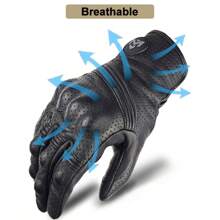 MJMOTO Goat Skin Summer Breathable Real Leather Motorcycle Gloves Touch Operate Gloves Moto Fist Palm Protect Men Racing Motocross Gloves - Black - View 3