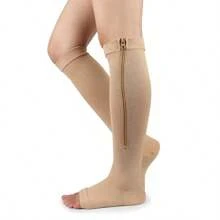1pair Open Toe Compression Socks With Foot Decoration, Zipper Knee Socks - Apricot - View 8