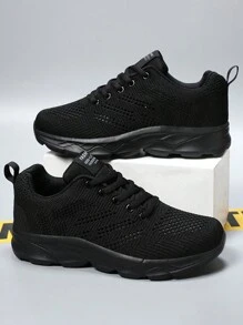 女士透气网眼轻便休闲运动鞋，舒适百搭新款防滑运动鞋，春夏 - 黑色 - 查看 2