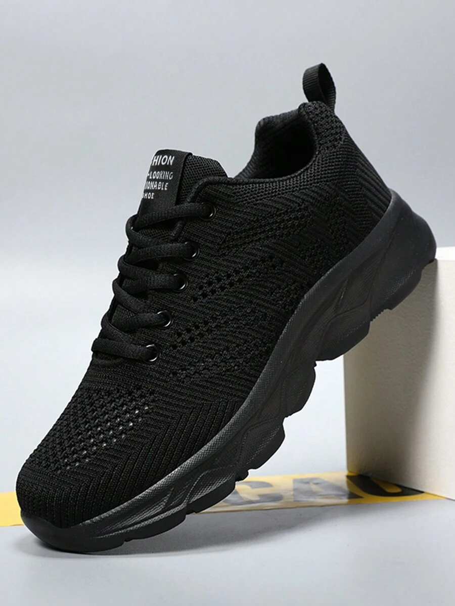 女士透气网眼轻便休闲运动鞋，舒适百搭新款防滑运动鞋，春夏 - 黑色 - 查看 1