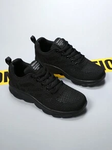 女士透气网眼轻便休闲运动鞋，舒适百搭新款防滑运动鞋，春夏 - 黑色 - 查看 3