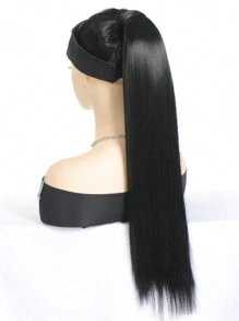 60cm Black Long Straight Ponytail Hairpieces For Women Hairstyles Synthetic Fake Ponytail Wrap Around Clip In Hair Tail - Black - View 2