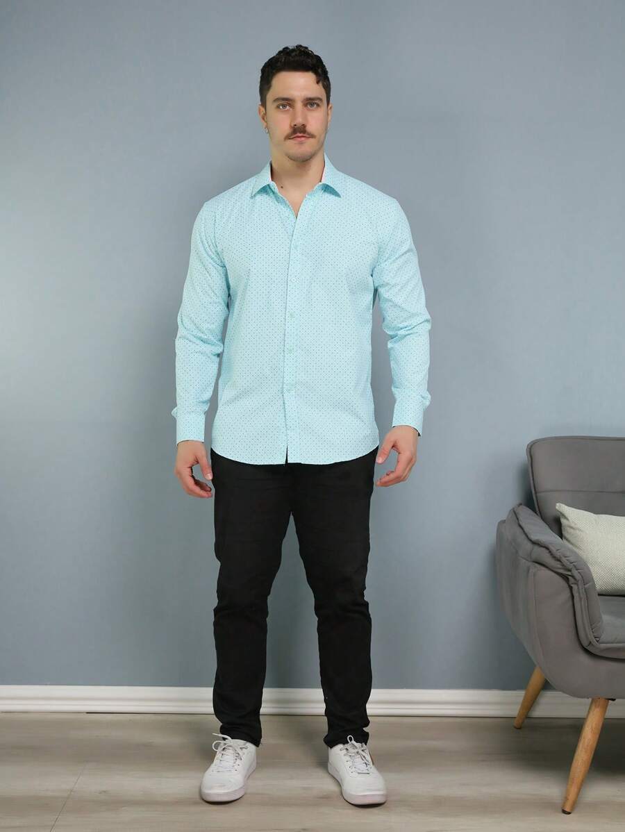 Camisa Social Masculina Slim Fit Luxo Pronta Entrega - Verde Menta - Visão 1