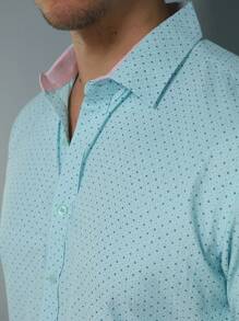 Camisa Social Masculina Slim Fit Luxo Pronta Entrega - Verde Menta - Visão 7