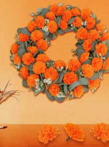 30Pcs/Set Or 6Pcs/Pack Artificial Marigold Flower Heads Orange Plastic Faux Flower Bulk Bunch Fake Halloween Artificial Carnation Flower For Funeral Arrangements, Wedding Bouquets, Cemetery Wreaths, Party Birthday Decoration, DIY Crafts Rama Decoration Rama