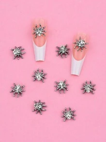 10 件装黑色 3D 指甲蜘蛛饰物适用于万圣节美甲装饰 DIY 工艺品 - 黑與白 - 查看 1