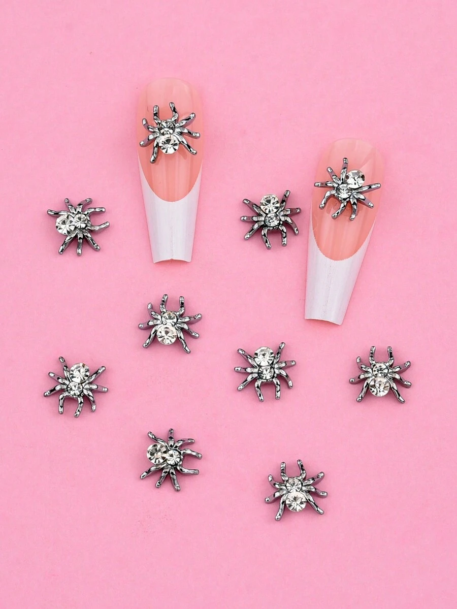 10 件装黑色 3D 指甲蜘蛛饰物适用于万圣节美甲装饰 DIY 工艺品 - 黑與白 - 查看 1