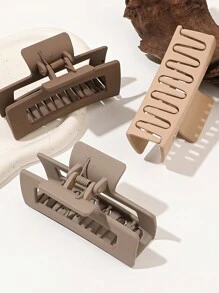5pcs/set Gradient Coffee Color Minimalistic Matte Square Hair Claw For Medium Hair (8.5cm) - Multicolor - View 2