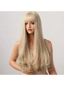 Peluca larga natural rizada beige, material resistente al calor, adecuada para uso diario - Beis - Ver 5