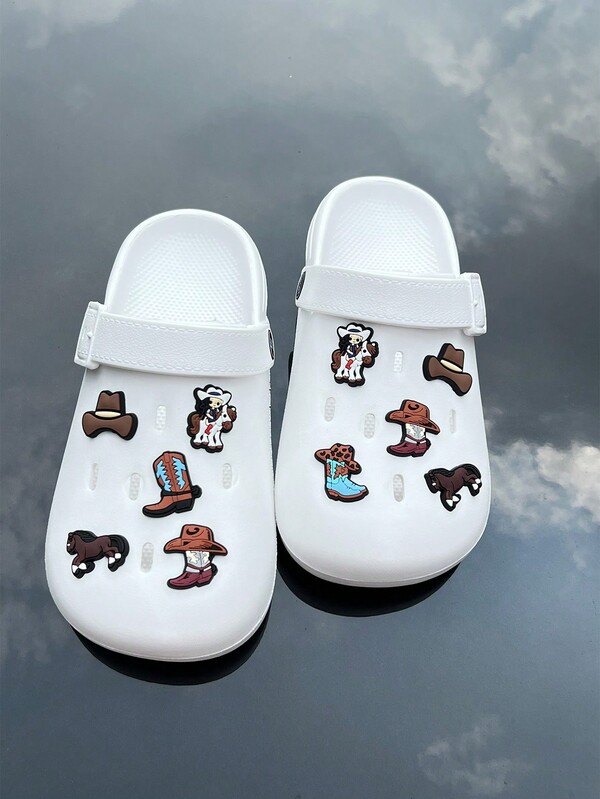10pcs/set British Retro Style Cartoon Pvc Shoe Charm Decorations, Easy To Install And Remove, For Clogs
