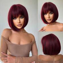 Giáng sinh Đỏ  Tóc giả Ngắn Bob Tóc giả tổng hợp Halloween Hóa trang Tự nhiên Hằng ngày Phụ nữ Tóc giả Tóc mái Chống nóng - Màu Đỏ Sâu - Xem 1