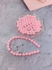 400 颗 6 毫米 ABS 仿珍珠珠，时尚染色，适用于珠宝制作、DIY 发饰、服装缝纫装饰和化妆品盒填充 - 淺粉色 - 查看 3
