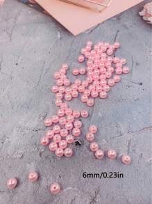 400 颗 6 毫米 ABS 仿珍珠珠，时尚染色，适用于珠宝制作、DIY 发饰、服装缝纫装饰和化妆品盒填充 - 淺粉色 - 查看 4