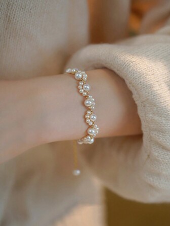 1件新娘猫爪仿珍珠手链，优雅手链，女士情人节配饰