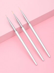 3入組銀色金屬美甲長條刷,細節美甲細節繪畫筆,適用於細節繪畫 - 銀色 - 查看 3