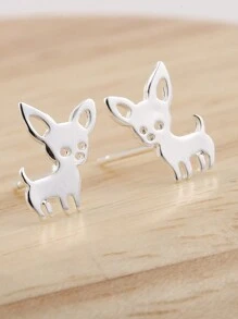 1對銀色可愛的吉娃娃形不鏽鋼耳針,適合女孩們,寵物狗動物造型耳環,日常穿戴 - 銀色 - 查看 3