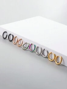 Conjunto De 5 Pares De Aretes De Aro Para Hombre De Acero Inoxidable, Simples Y Multicolores Para Fiesta - Multicolor - Ver 2