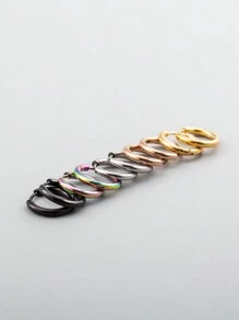 Conjunto De 5 Pares De Aretes De Aro Para Hombre De Acero Inoxidable, Simples Y Multicolores Para Fiesta - Multicolor - Ver 1