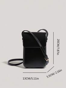 Minimalist Flap Crossbody Bag, Mini PU Leather Phone Purse, Women's Square Shoulder Bag (7.87*5.11*2.16) Inch - Black - View 3
