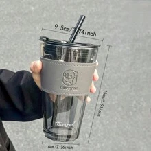 1PC 450ml Cốc thủy tinh đựng nước có ống hút Cốc ăn sáng Aurora Cốc di động Nắp đậy Cốc nước Cốc dành cho cặp đôi nữ Bình đựng nước - Xám - Xem 4