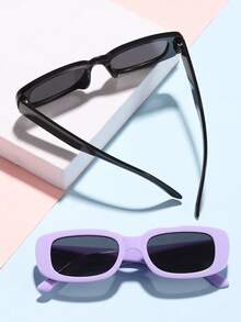 2入組男女兒童8-14歲聚碳酸酯方形時尚眼鏡,非常適合旅行使用 - 彩色 - 查看 3