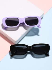 2入組男女兒童8-14歲聚碳酸酯方形時尚眼鏡,非常適合旅行使用 - 彩色 - 查看 2