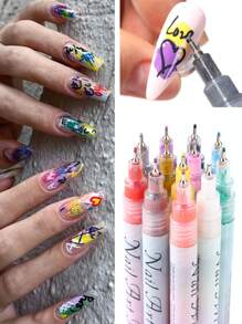 Set Di 12 Pennarelli Per Graffiti Per Unghie, Pennarello Per Unghie Con Pennino Sottile Per Disegnare Linee Astratte Con Dettagli Floreali E Design Impermeabile - Utensili Per Graffiti Unghie Per Forniture Di Nail Art