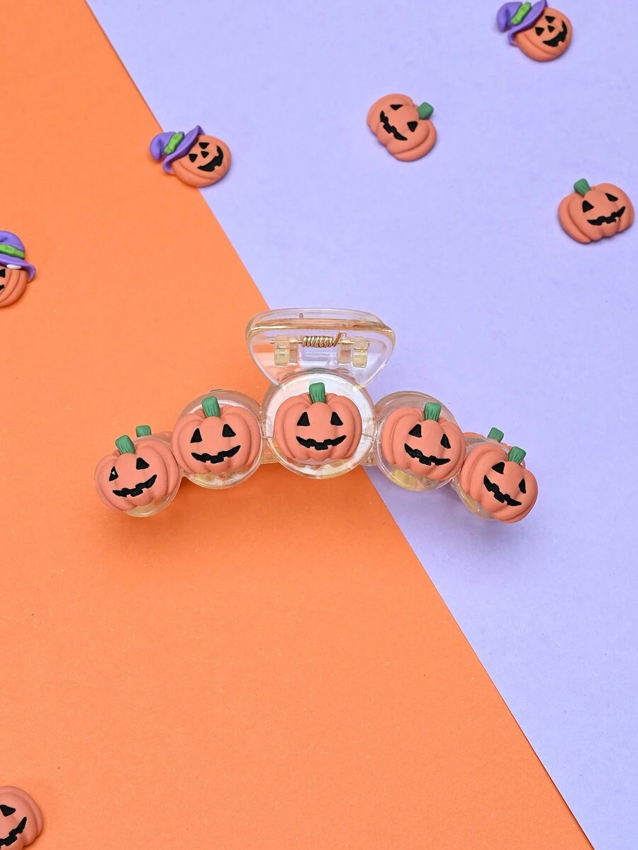 1個女孩南瓜形髮夾,時尚萬聖節或日常使用的髮飾品 - 黃色 - 查看 1