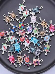 10pcs Mixed Color Sold Printed Oil Drip Alloy Turtle Pendant, Double Hole Connector For Diy Bracelet And Necklace Making - Multicolor - View 6