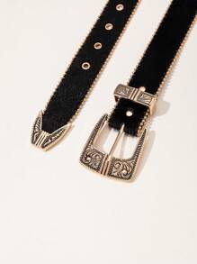 ROMWE Grunge Punk 1pc Western Style Three-Piece Carved Flower Pattern Belt For Women With Black Edge And Beads Street Halloween Fall, Autumn, Halloween - Black - View 4