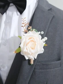 1 Pieza Broche De Flor Rosa Con Hojas Doradas - Multicolor - Ver 1