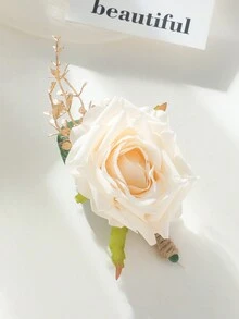 1 Pieza Broche De Flor Rosa Con Hojas Doradas - Multicolor - Ver 2