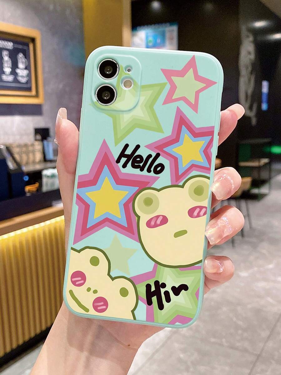 1入組青蛙和星星印花帶直邊淺藍色手機殼,適用於apple/samsung/xiaomi/redmi/vivo/oppo A16 - 青碧色 - 查看 1