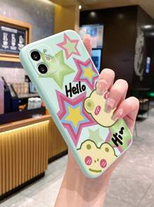 1入組青蛙和星星印花帶直邊淺藍色手機殼,適用於apple/samsung/xiaomi/redmi/vivo/oppo A16 - 青碧色 - 查看 4