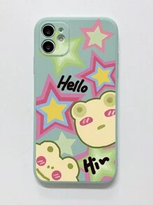 1入組青蛙和星星印花帶直邊淺藍色手機殼,適用於apple/samsung/xiaomi/redmi/vivo/oppo A16 - 青碧色 - 查看 2