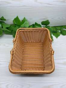 1入組戶外手工編織柳條籃子,塑膠編織野餐籃子適用於鄉村水果和蔬菜系列,收納適合旅行 - 卡其色 - 查看 2