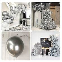 84入組金屬銀拉氣球,花環,拱門套件,適用於生日,婚禮,萬聖節,聖誕節,新娘沐浴情景道具裝飾